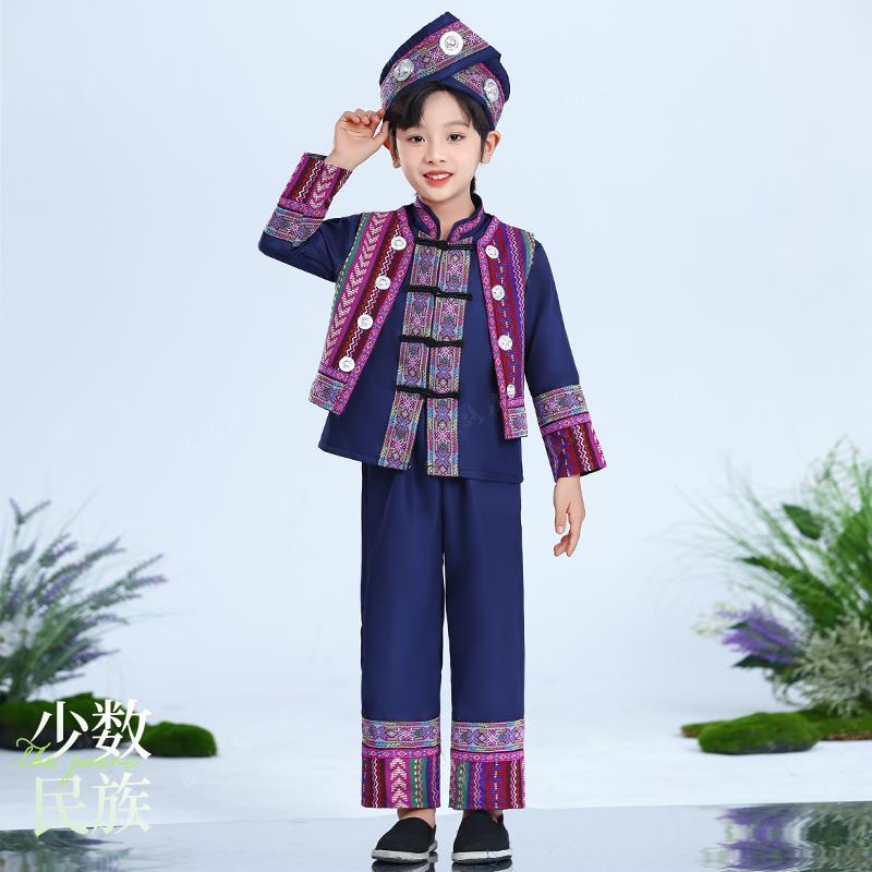 正品款少民族羌族演出服装表演服新饰儿童套舞蹈合唱男童女童数短