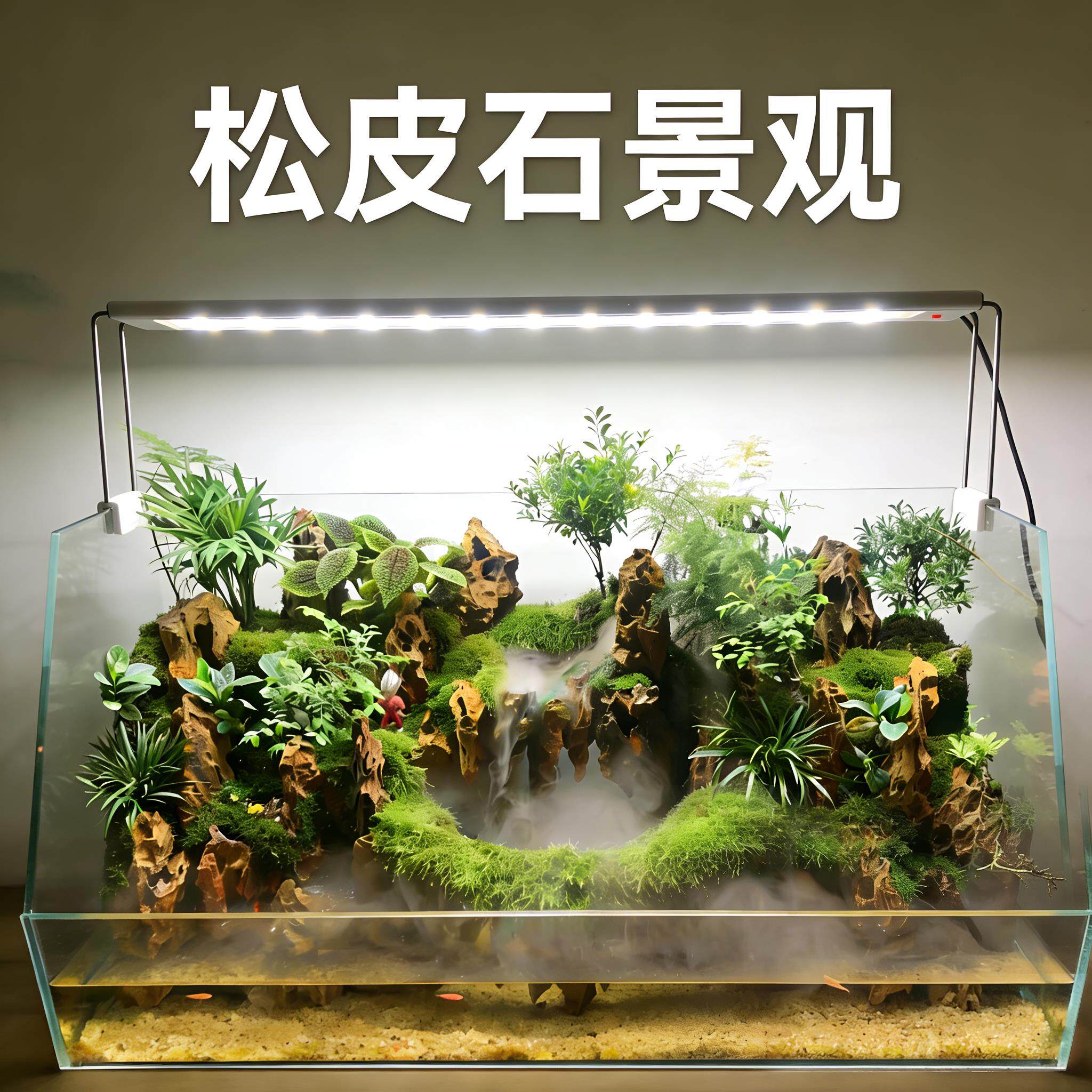 松皮石水陆缸成品造景生态苔藓微景观定制超白鱼缸全套餐乌龟创意