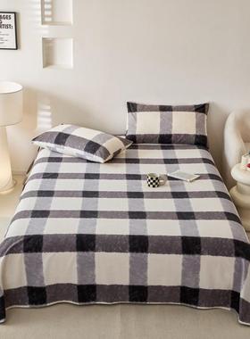 子秋冬加厚纯棉全NNZ棉磨单新品简约条纹格床毛单款家用床品柔软