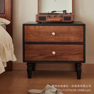 床头柜家用整柜简约收纳柜卧室理储 实木式 法复古质木抽屉式 F120