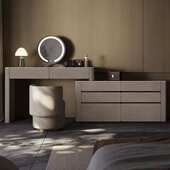 意式 轻奢卡里冰玉梳妆台卧室妆台简约北美黑胡桃梳妆台电视柜一体