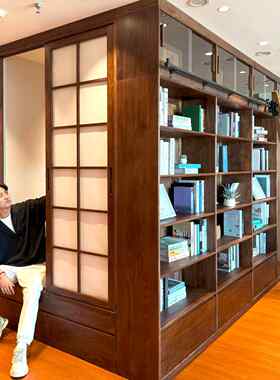 良禽佳木原实木书柜定制整满墙客厅落地一体到顶储物柜榻榻米玄关