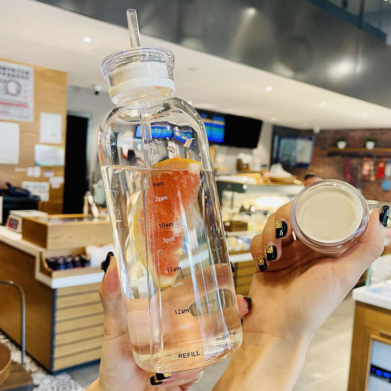 高颜值女生新款杯子带吸管玻璃杯带盖ins风夏季学生网红水杯便携