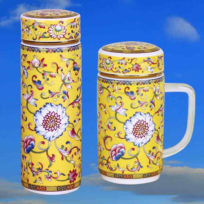 景德镇全陶瓷泡茶杯子喝水杯高颜值家用带盖双层内胆女生男款礼品