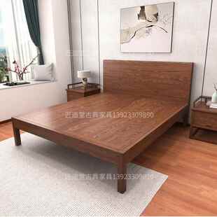 1蜡木主卧双.人床15米 轻.748奢平板床斜靠 8米简约实木高脚床中式
