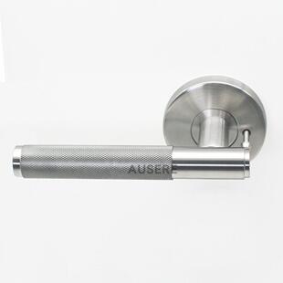 房门锁 化妆室按钮单舌锁 304不锈钢实心板手锁 防滑滚花门把手