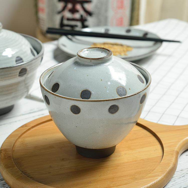 三分烧线条小盖碗日韩式创意餐具米饭碗炖碗带盖汤碗和风