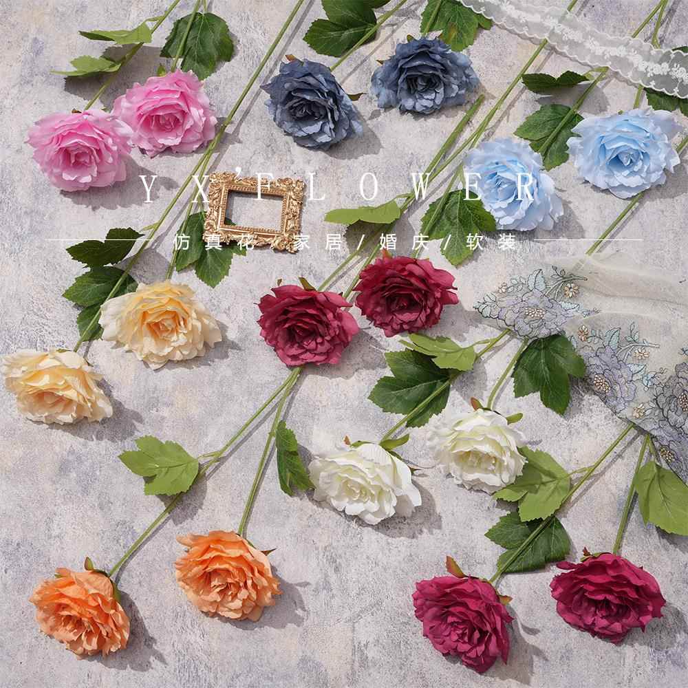 仿真夕颜玫瑰假花束绢花人造塑料花高级感客厅摆件婚庆花艺成品