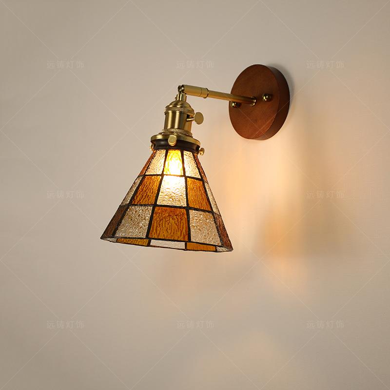复古田园全彩色玻璃壁灯铜中古凡风民宿床卧室头飘775窗过道蒂尼