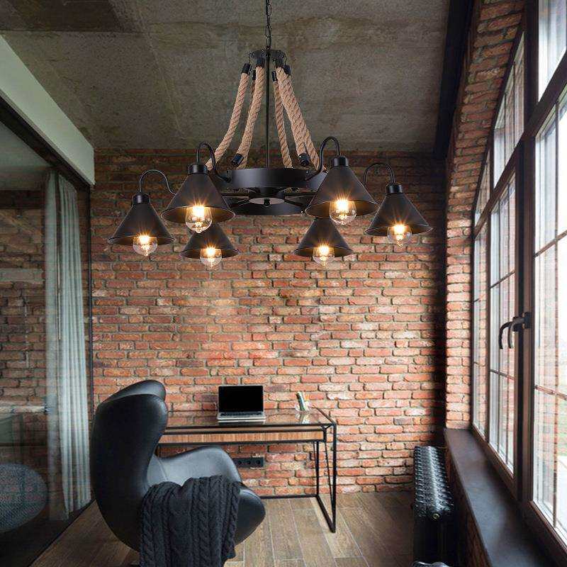 loft服装店饭店餐厅漫咖啡创意复古工业风铁艺理发店麻绳吊灯吧台