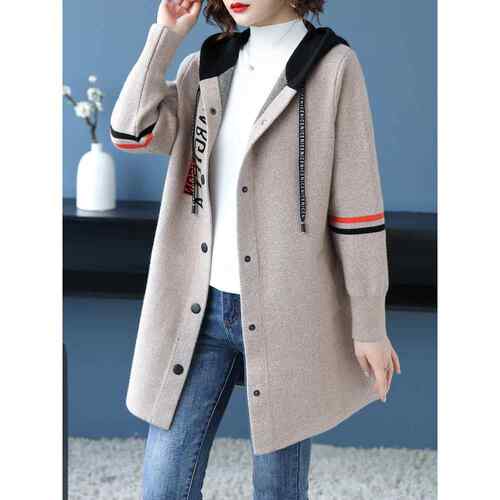 时尚双面毛呢外套女中长款秋冬连帽开衫胖mm大码显瘦高端羊绒大衣