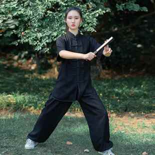 新款童武术服装功服男童太极练拳演出服棉麻春秋长袖童女儿夏季中