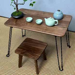 北美桌黑胡桃木折叠桌茶桌户外露纯实木窗飘营榻榻米炕易收纳0008