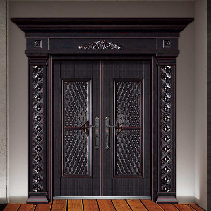 铝家用别墅自建房入户防盗门门锌合金大门铸仿卡门对开双开门大门