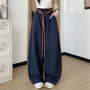 藏色气球裤女2025春新款夏天巨好裤子秋小个子宽松休青闲运看动裤