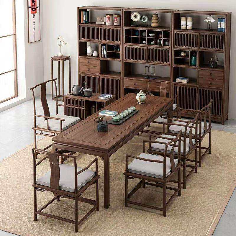 新中式茶桌椅组合老榆木实木禅意办公室家用泡茶茶台现代简约茶几
