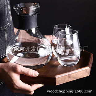 水具盘北美餐厅八角盘木盘木胡桃木餐托盘家用八角盘1件黑胡桃