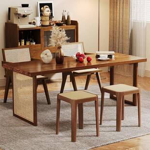 实木凳子家用可叠放藤编板凳结实耐用小方凳餐桌客厅备用矮凳椅子