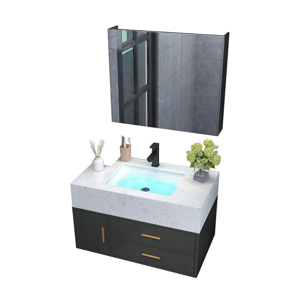 xyt实木浴室柜组合智能镜卫生间洗漱台岩板大理石台面延长拐切角