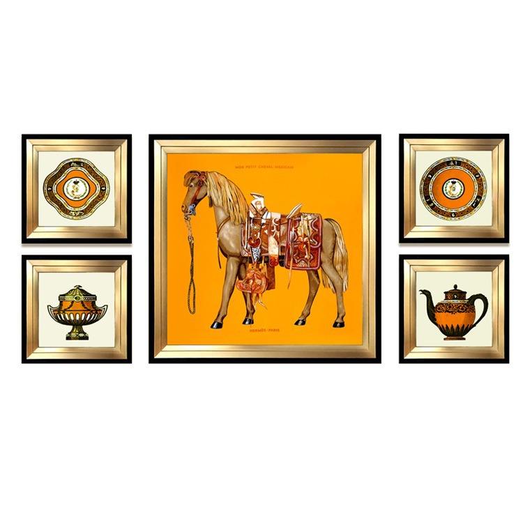 欧式装饰画美式客厅挂画五联画沙发背景墙画壁画轻奢