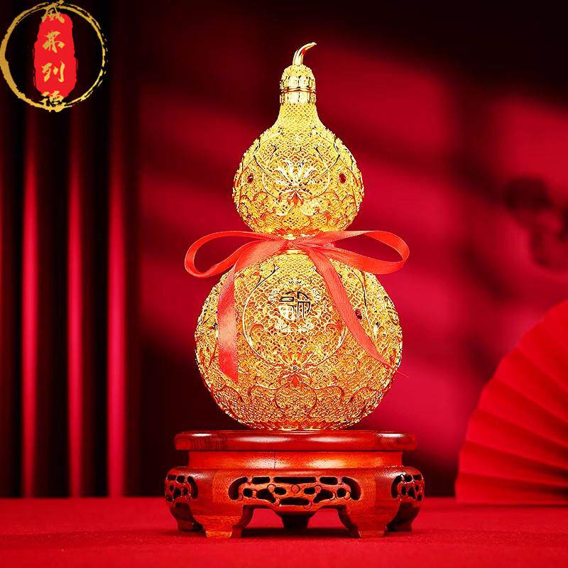 威弗列德家居客厅装饰品开 业乔迁礼品黄铜金色《花丝福葫芦》摆