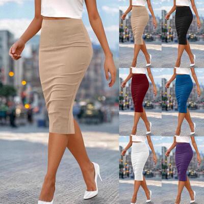 1pc Women's High-Waisted Midi Pencil Skirt Elegant