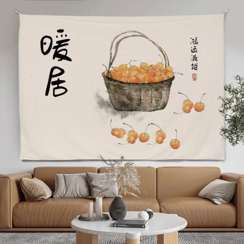 墙壁遮丑挂布挂毯高级感客厅墙布挂画免打孔女生卧室背景布中式毯