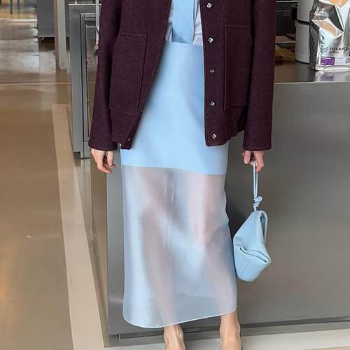 Sheer Skirt 夏季新款设计感透视高腰半身裙气质通勤欧美风女
