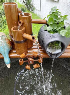 竹子陶罐流滤水器鱼缸三合一吸粪便养鱼循环系统瓷缸流水增氧器