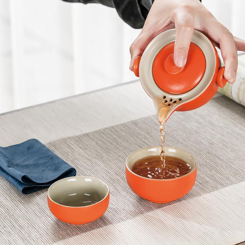 快客杯便携包旅行茶具黑陶手抓壶一壶二杯野外泡茶随行简约室外