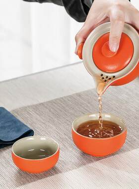 快客杯便携包旅行茶具黑陶手抓壶一壶二杯野外泡茶随行简约室外