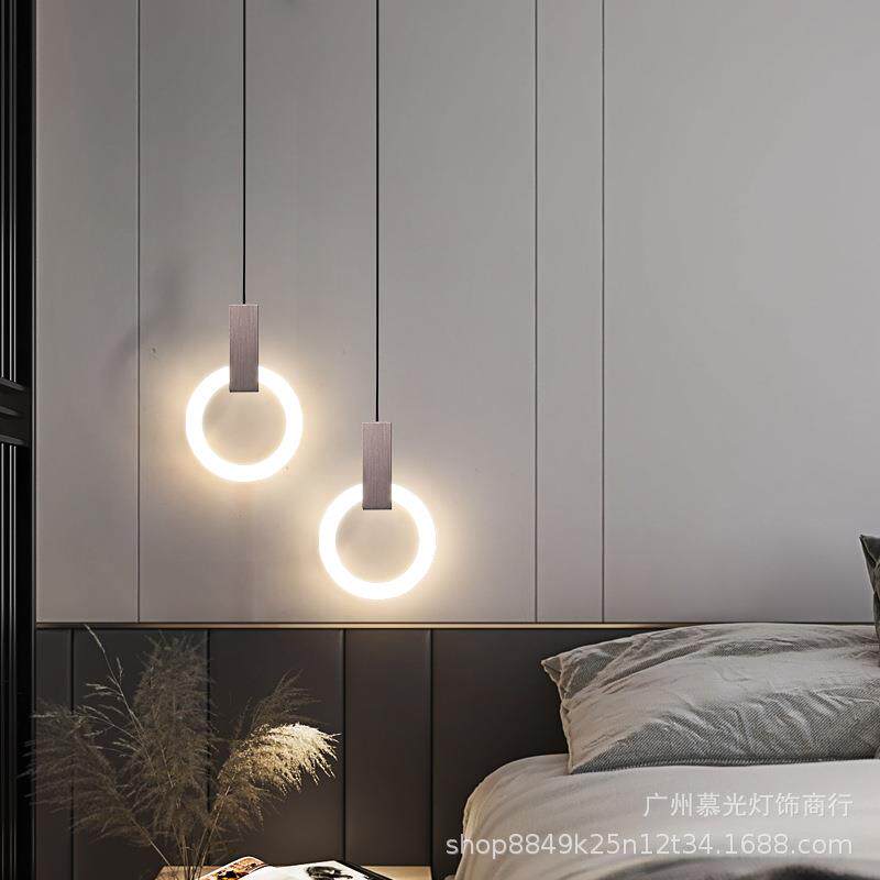 北欧创意床头吊灯轻奢圆形餐厅吧台卧室LED灯具三头极简楼梯吊灯
