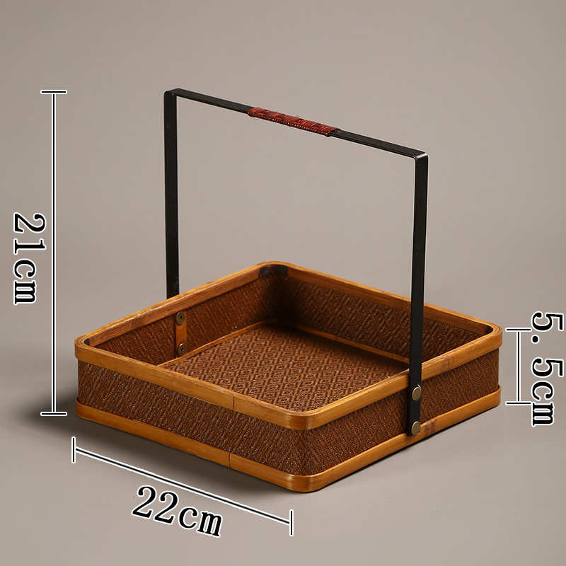 竹礼盒中式糕点篮提盒野炊蓝复古古风收纳盒茶茶具竹编手食盒饼盒