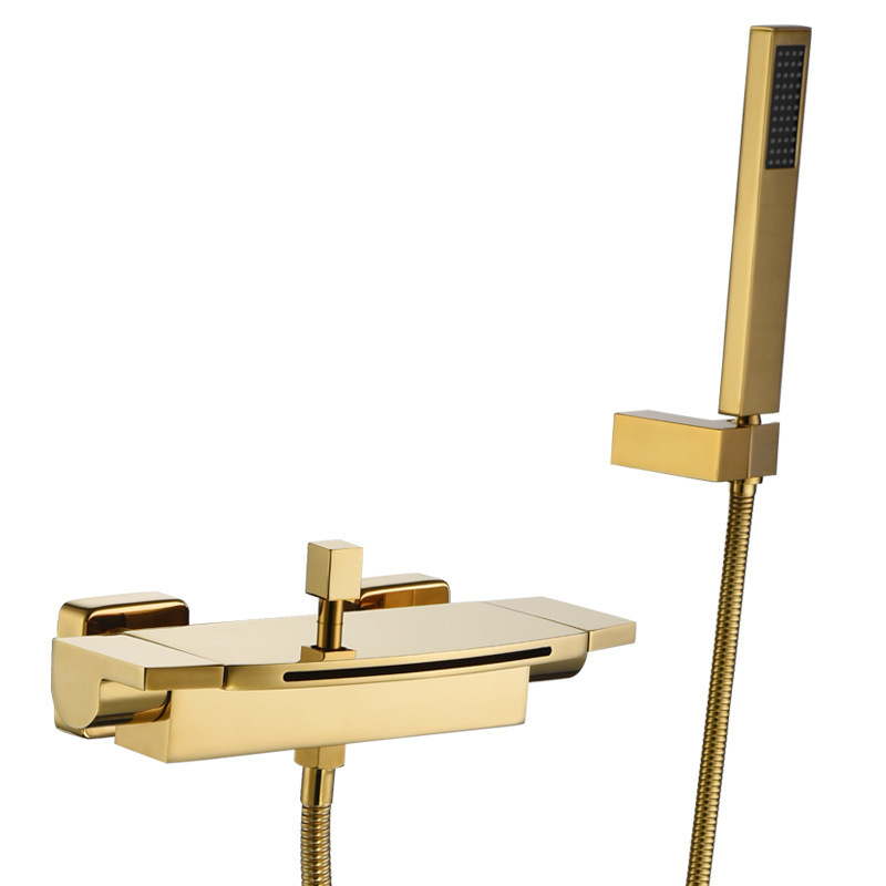 瀑布式浴缸龙头墙出缸边式冷热洗澡淋浴花洒套装入墙式浴缸水龙头