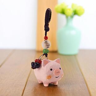 俏皮猪仔仔创意可爱手工木雕小猪钥匙扣汽车钥匙书包挂件挂饰礼物