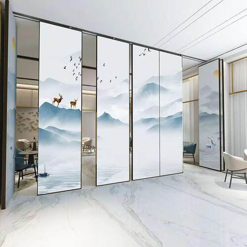 店隔断包间活动屏风饭店包轨厢隔音吊移门宴会厅酒动折HDG-25叠隔