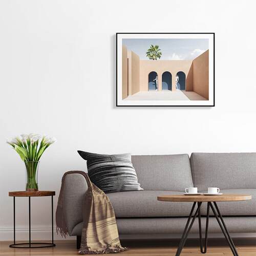 莫兰迪色系几何建筑装饰画客厅抽象现代画简约风景玄关艺术粉挂画