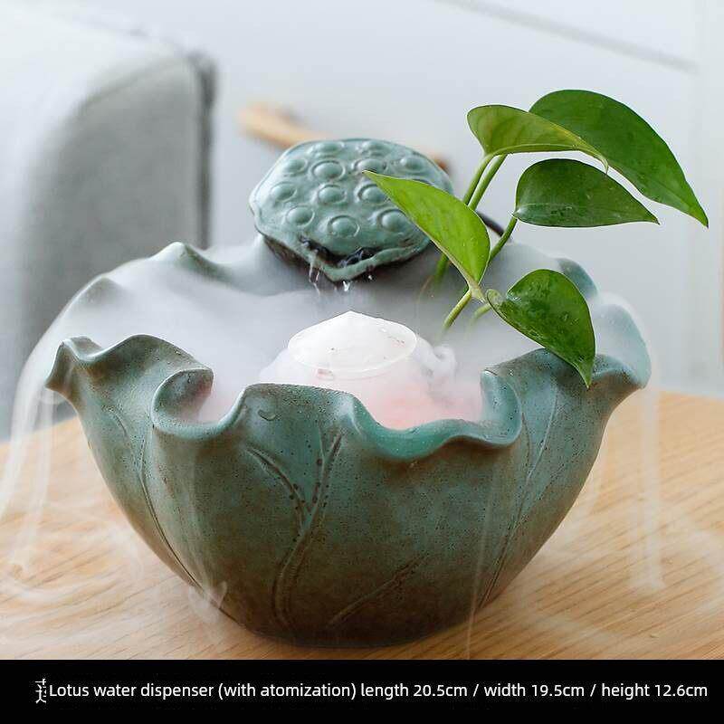 陶瓷家居茶桌荷花流水招财摆件接待室茶台装饰礼品桌面加湿器景观