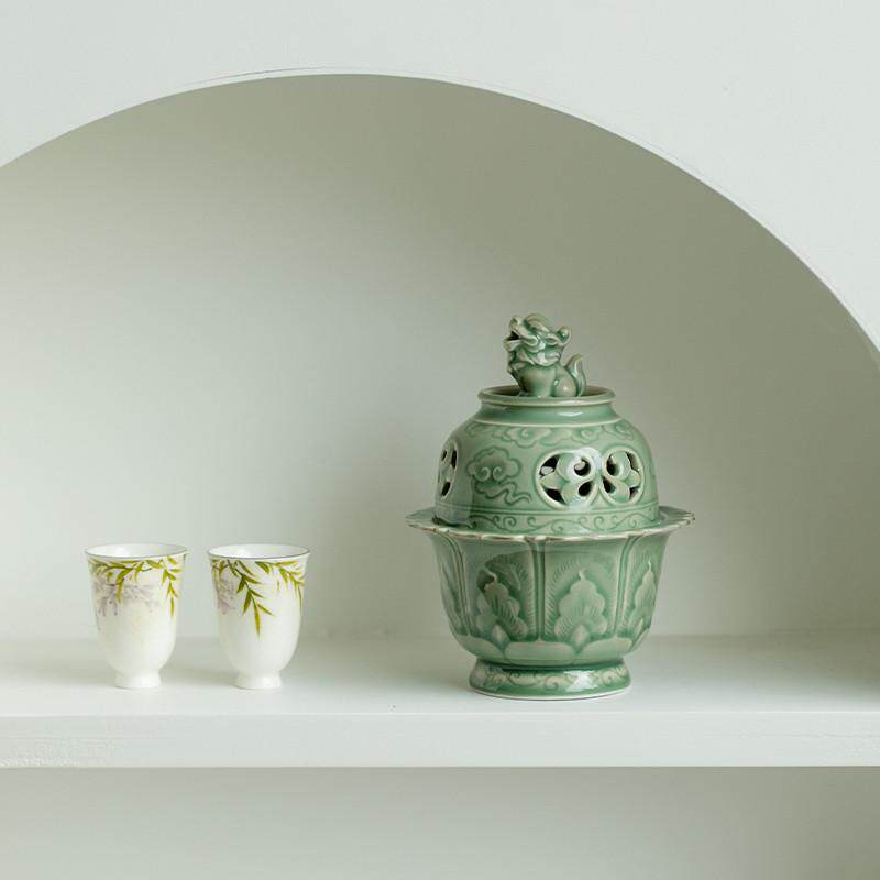 昌朴居越窑青瓷醒狮茶道香炉家用室内檀香熏炉茶室简约三足香炉,餐饮具,茶具礼盒,淘宝优惠券,粉丝福利购,淘宝优惠卷