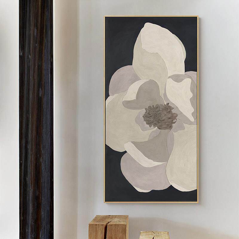 竖版入户玄关装饰画样板间花卉画客厅走廊过道尽头背景墙抽象挂画