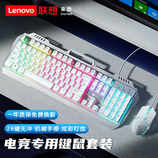 電競(jìng)游戲?qū)Ｓ门_(tái)式 聯(lián)想機(jī)械手感鍵盤有線鍵盤鼠標(biāo)套裝 電腦辦公鍵盤