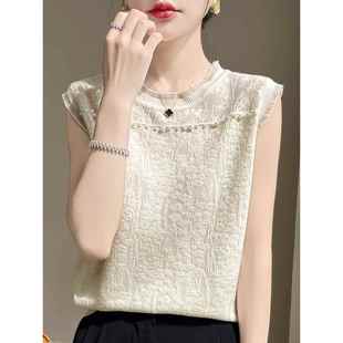 短袖 套装 底衬衫 针织品女子秋冬季 t恤上1219e 格内背心蕾丝串珠裁袖