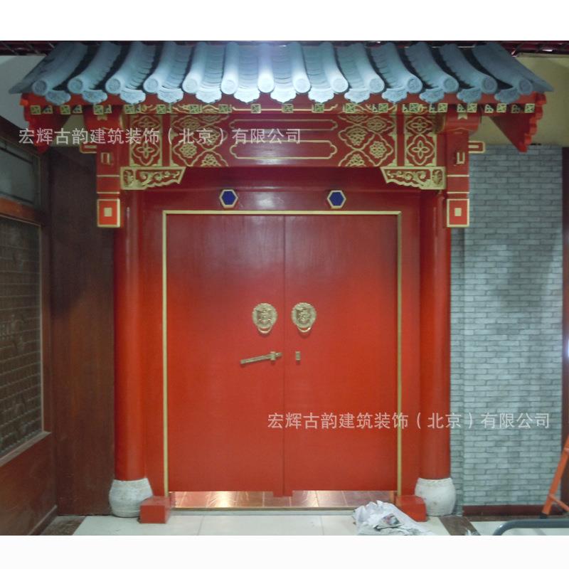 北京中式描金仿古垂花门楼实木店铺装饰古建木制盖瓦门头安装厂家