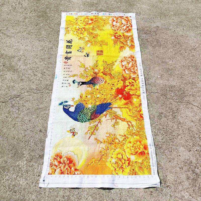 绣好的纯手工十字绣成品花开富贵黄金版孔雀牡丹客厅画不带框