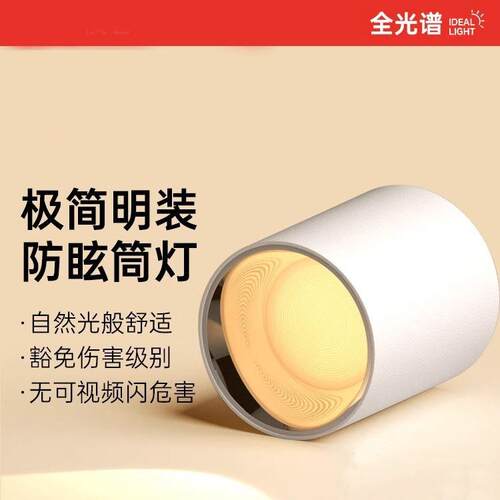 极简全光谱防眩明装射灯筒灯圆形免开孔调角客餐厅卧室家用无主灯