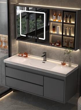 卫浴室柜岩板陶瓷一体盆洗脸盆柜组合洗手池简约洗漱台面智能镜柜