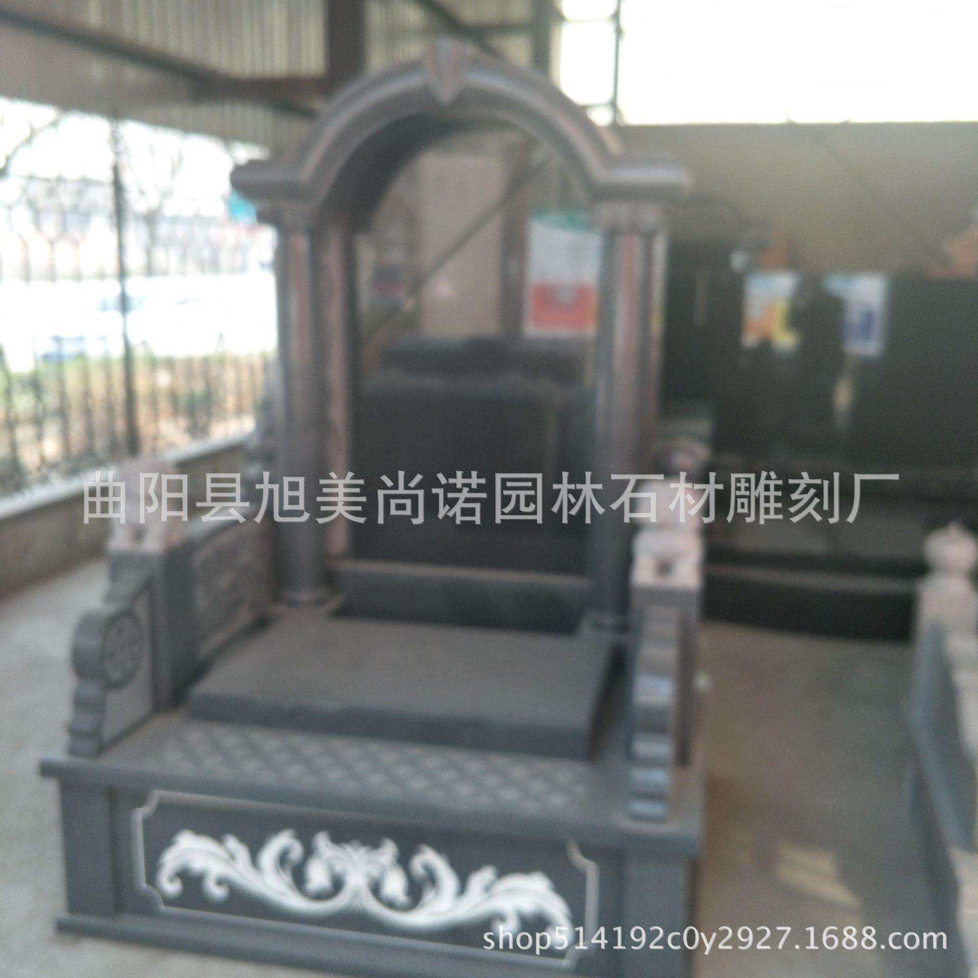 厂家供应中国黑石雕墓碑陵园石碑墓地墓碑狮子组合套碑摆件石狮