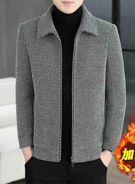 秋冬季翻领呢子夹克男款加绒外套年韩版修身纯色短款毛呢大1222e