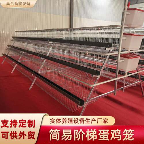 镀锌鸡笼三层四门阶梯式蛋鸡笼养殖厂养鸡笼子带绿石槽现货外贸