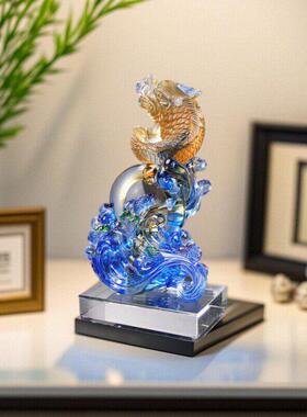 琉璃鳌鱼摆件开业送的礼物客厅电视柜玄关装饰红龙摆设收藏工艺礼